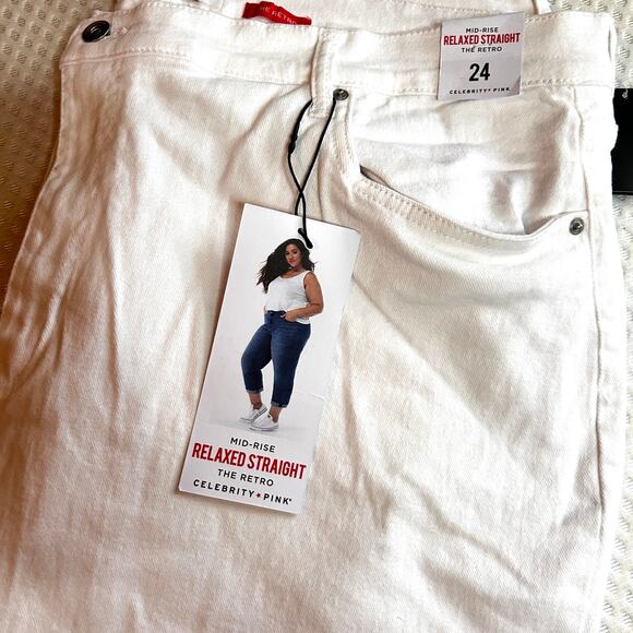 Celebrity Pink Retro Relaxed Crop Jeans 24 White NWT Denim Mid Rise Stretch - Picture 5 of 7